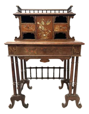 Wooden Stepped Desk with Pyrography, 19th Century