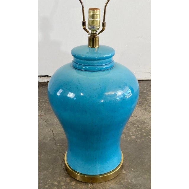 Metal Vintage Paul Hanson Style Blue Ginger Jar Table Lamp For Sale - Image 7 of 8