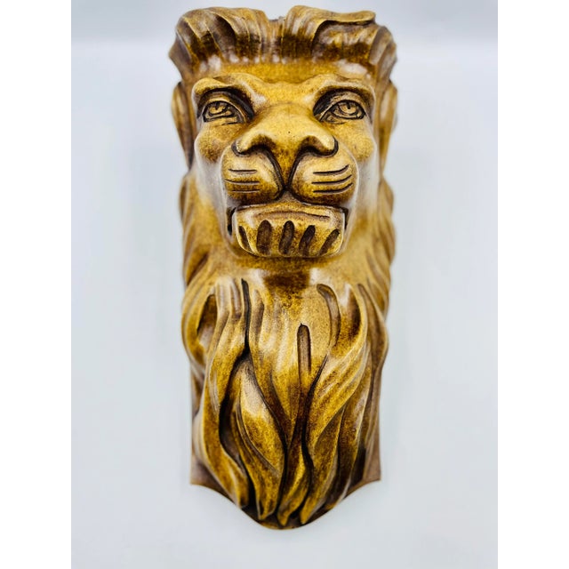 Early 20th Century Carved Wood Lion Head Wall Brackets- Set of 2 For Sale - Image 4 of 12