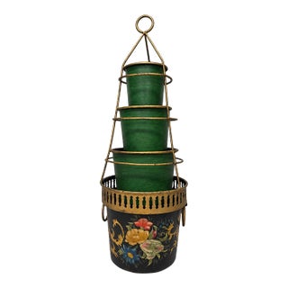 French Style Tiered Toleware Jardinière With Floral and Gold Decoration For Sale
