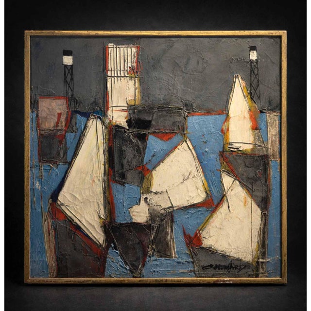 Claude Vénard, View of a Port, 20th Century, Oil on Canvas For Sale - Image 6 of 6