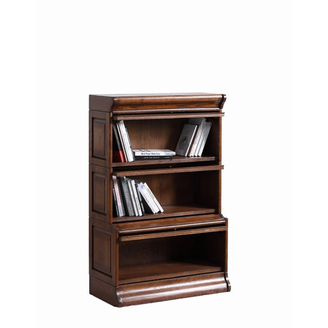 Mission 3 Stack Oak Barrister Bookcase - Beveled Glass Walnut For Sale - Image 9 of 14