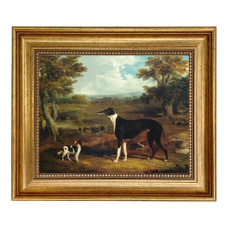 Greyhound and King Charles Spaniel Print on Canvas in Antiqued Gold Frame- 8x10 Framed to 11-1/2" X 13-1/2" For Sale