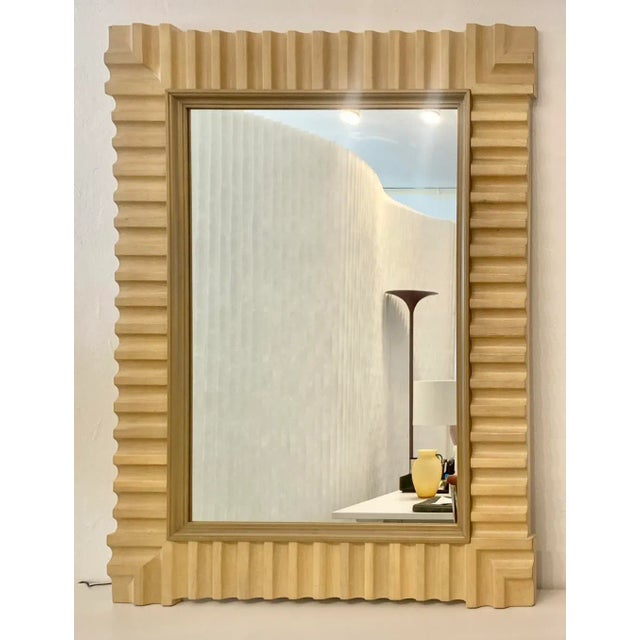 Beige 1980s Monumental Postmodern Wood Framed Wall Mirror For Sale - Image 8 of 13