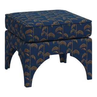 Garrett Ottoman in Navy Palm Vine For Sale