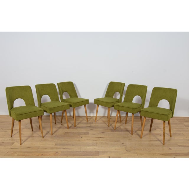 A set of six chairs from a Polish furniture factory in Bydgoszcz, with a unique design from the past. A whole set was...