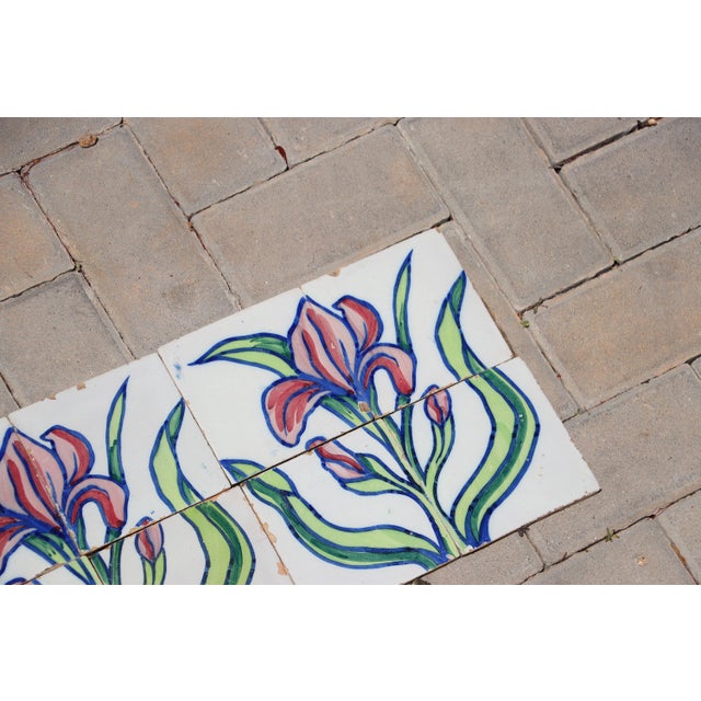 1900s Antique Portuguese Art Nouveau Tile Frieze With Stylized Iris Motif For Sale - Image 9 of 10