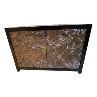 Robert Kuo "Dragon Swirl" Bar Cabinet - Hand Repoussé Copper & Black Lacquer, Attributed For Sale