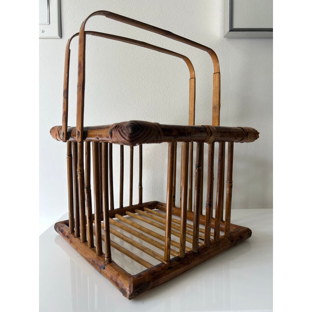 Brown Vintage Bamboo Wine Bottle Holder For Sale - Image 8 of 11