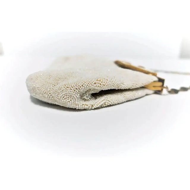 Vintage White Beaded Handbag With Pastel Enamel, Circa Mid-20th Century, Europe For Sale - Image 15 of 17