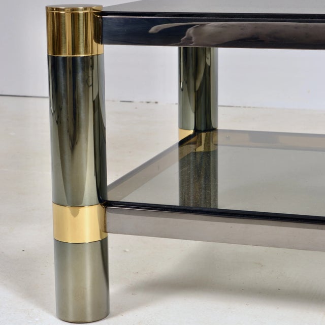 Metal Karl Springer Gunmetal and Gold Cocktail Table, Usa C 1970s For Sale - Image 7 of 9