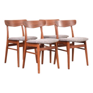 Mid-Century Danish Teak and Wool Dining Chairs from Farstrup, 1960s, Set of 4 For Sale