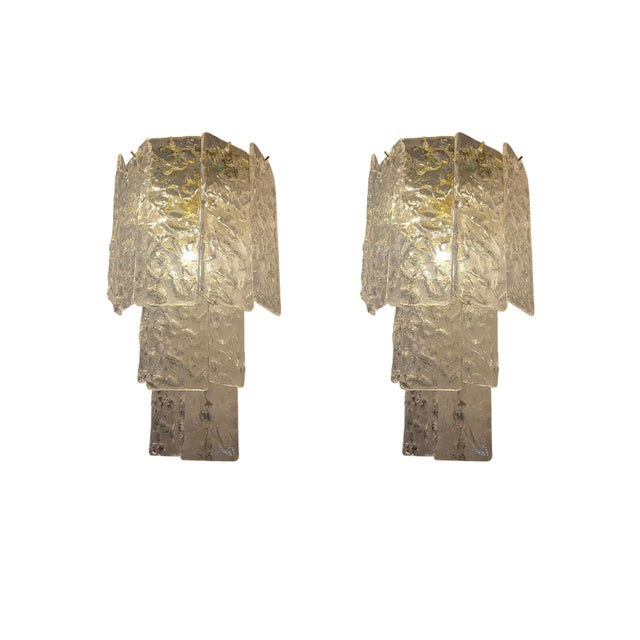 Metal Murano Crystal Transparent Strip Wall Lights, Set of 2 For Sale - Image 7 of 7