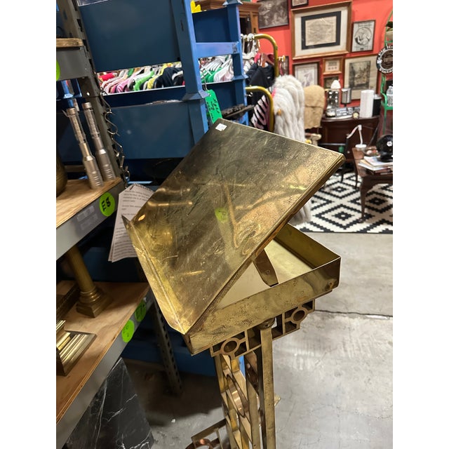 1970s Heavy Art Deco Solid Brass Podium Stand With Storage and Book Rest For Sale - Image 10 of 11