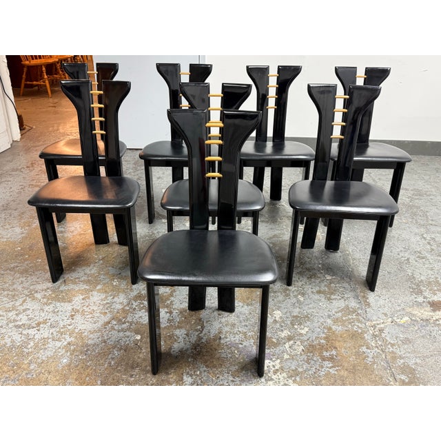 Paint Pierre Cardin for Roche Bobois Vintage Black Lacquer Dining Set, Set of Nine For Sale - Image 7 of 12
