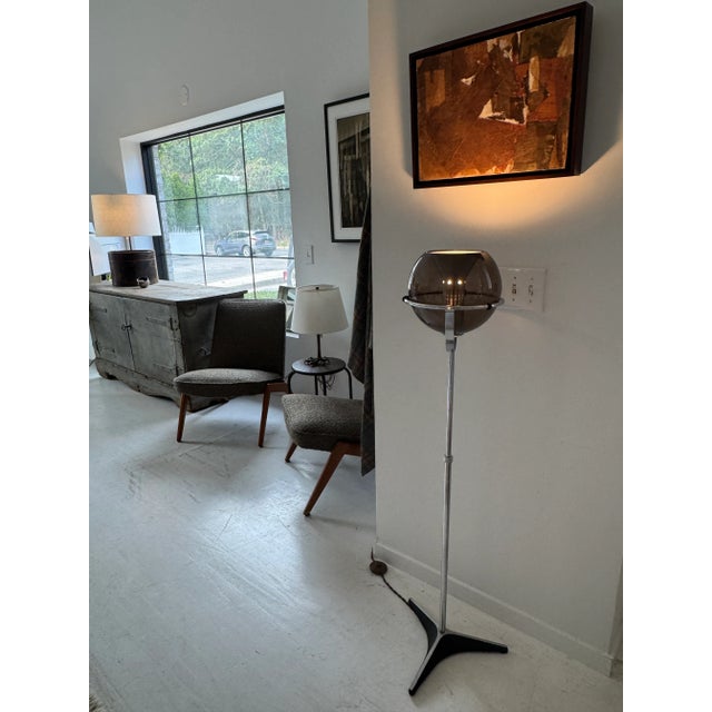 Vintage, Mid Century Modern Frank Ligttelijn for Raak Smoked Glass Orb Floor Lamp, Unmarked For Sale - Image 16 of 18