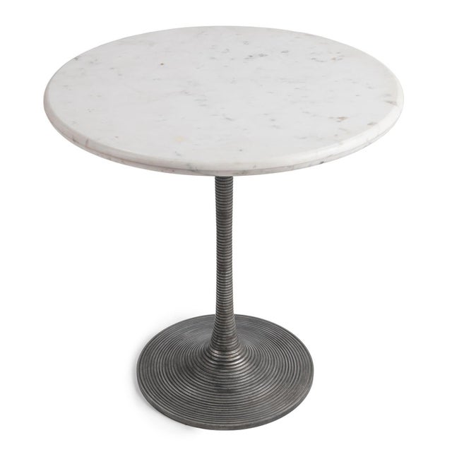 Contemporary Outdoor Indoor White Marble & Iron Round Bistro Table For Sale - Image 3 of 4