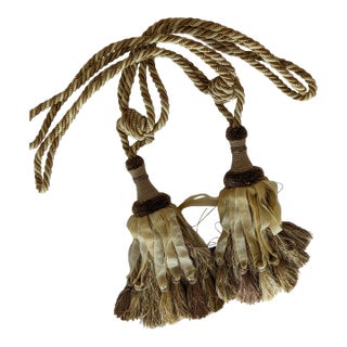 2 Vintage Gold and Beige Organza Ribbon Drapery Tieback For Sale