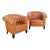 Pair, Vintage Brown Leather Barrel Back Arm Chairs, Denmark Circa 1940 For Sale