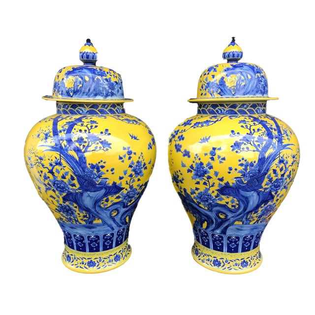 Lg Old Famille Jaune Ginger Jars - a Pair For Sale - Image 13 of 13