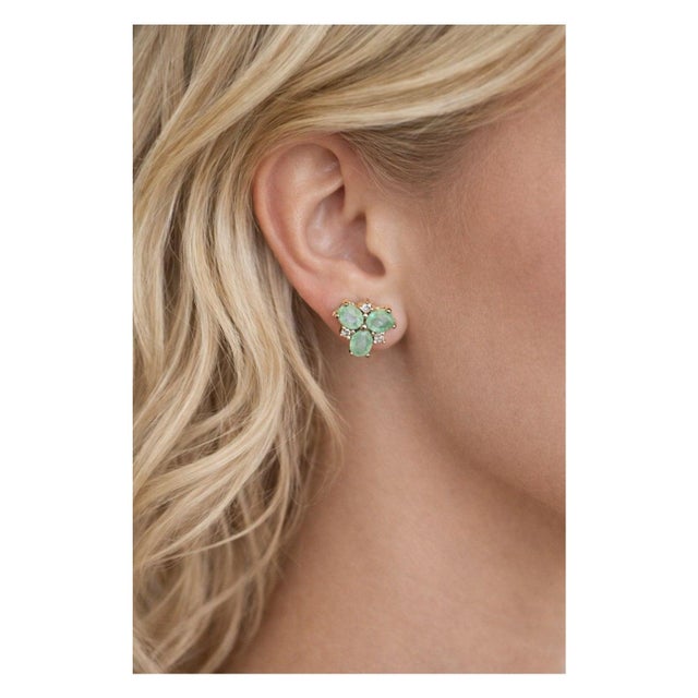 Bochic “Orient” Vintage Emerald & Rose Cut Diamond Earrings Set 18K Gold & Silver For Sale - Image 4 of 11