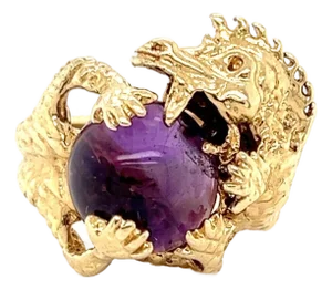 Amethyst 14k Yellow Gold Dragon Ring - Size 3