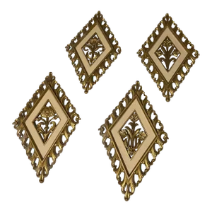 Mid 20th Century Hollywood Regency Gold Flower Wall Plaque Hangings - Set of 4