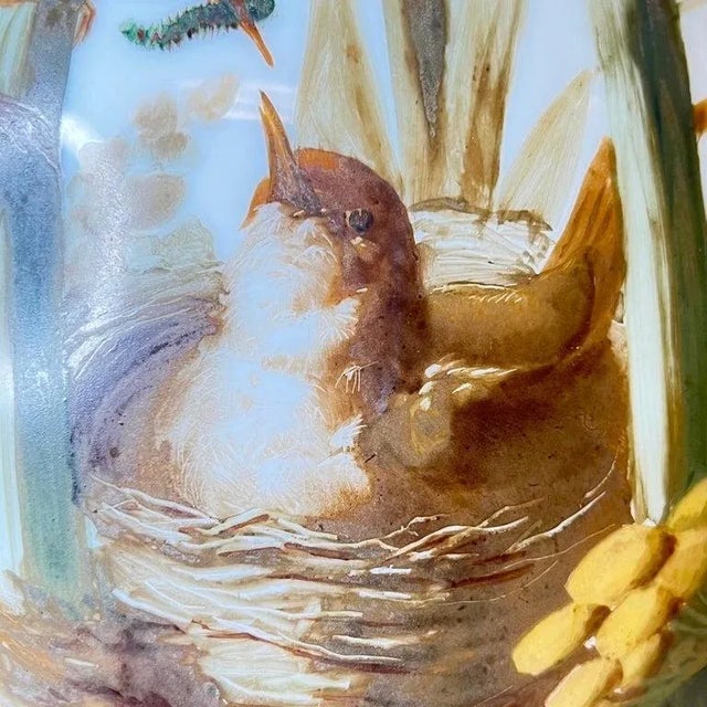 Baccarat Attributed Opaline Glass Vases with Painted Song