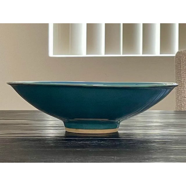 Vintage Blue Leaf Studio Pottery Bowl For Sale In Palm Springs - Image 6 of 9