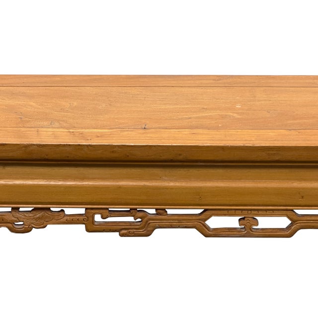 Vintage Oriental Light Brown Dragon Motif Apron Wood Bench Table For Sale - Image 13 of 13