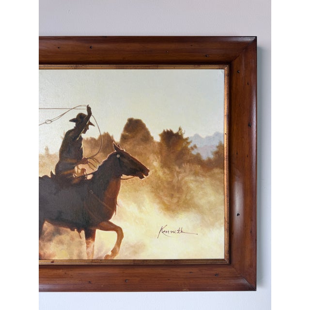 1980s Vintage Kenneth Rustic Western Cowboy Oil on Canvas Painting – Framed For Sale - Image 5 of 15