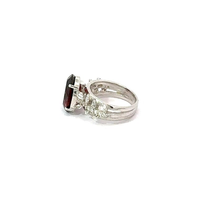 Metal Edwardian Inspired Garnet & Zircon Solitaire Ring in 925 Silver Size - 8 For Sale - Image 7 of 13