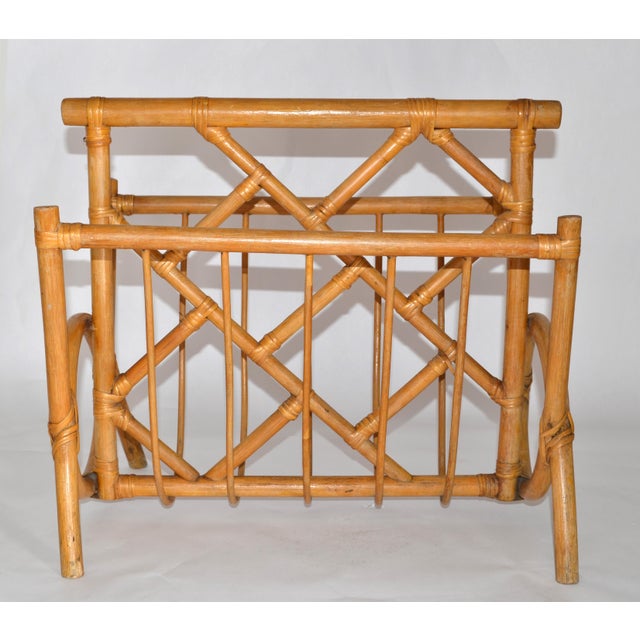 Vintage Boho Chic Bend Bamboo Caning Handwoven Magazine Rack Newspaper Stand For Sale In Miami - Image 6 of 16