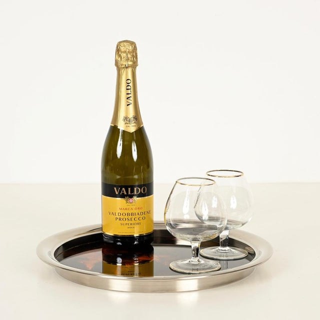 Brown Round Tray or Centerpiece in Tortoiseshell Acrylic Glass and Chrome from Dior, 1970 For Sale - Image 8 of 10