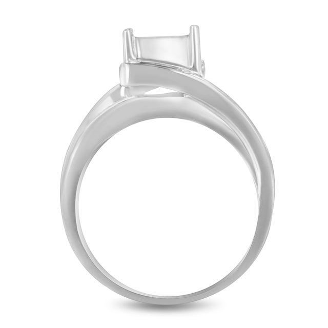 Haus of Brilliance 10K White Gold 1/3 Cttw Invisible Set Princess-cut Diamond Cluster Bypass Ring - Ring Size 8 For Sale - Image 4 of 7
