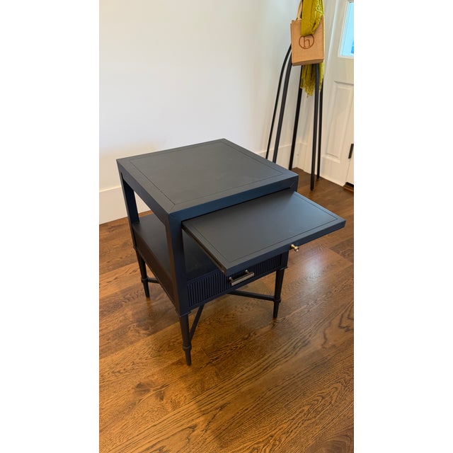 Wood Woodbridge Black Bedside or End Table — Reeded Drawer & Pull-Out Tray For Sale - Image 7 of 11