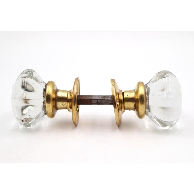 Vintage Octagon Glass Brass Door Knob Set For Sale - Image 4 of 6