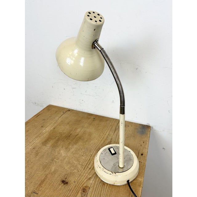 Metal Industrial Beige Gooseneck Table Lamp from Polam, 1960s For Sale - Image 7 of 18
