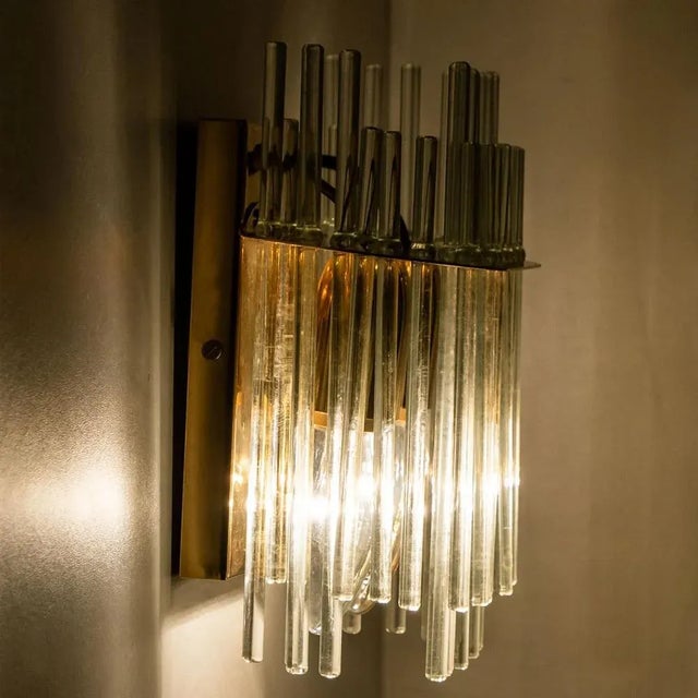 Glass and Brass Wall Sconce in the style of Sciolari, 1960s For Sale - Image 3 of 11