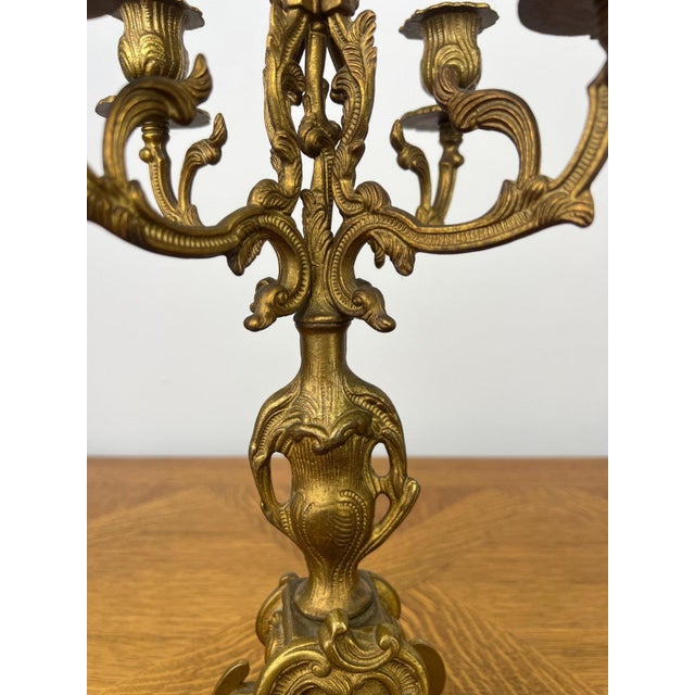 Gold Vintage French Brass Ornate Candleholders, Set of 2 For Sale - Image 8 of 12