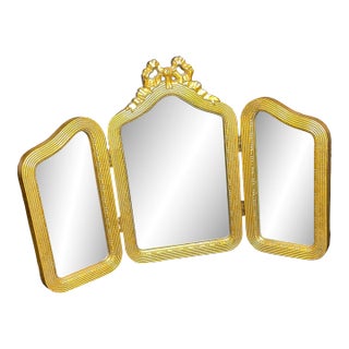 Vintage Florentine Gold Gilt Style Trifold Vanity Mirror For Sale