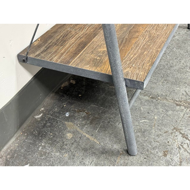 Restoration Hardware Industrial Leaning Wood & Metal Shelving Unit For Sale - Image 10 of 12
