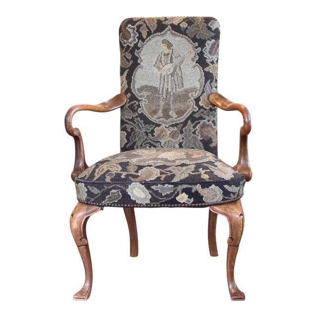 19th Century Walnut Needlepoint Armchair For Sale