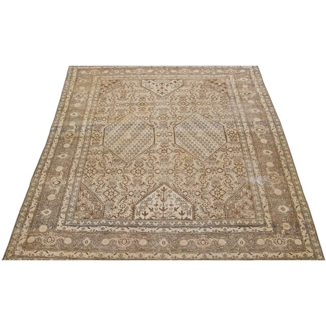 Persian 1900's Antique Persian Tabriz Brown Wool Rug With Allover Pattern For Sale - Image 3 of 7