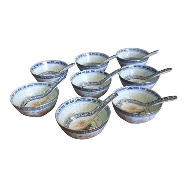 Eight Asia Porcelain Bowls and Spoons For Sale