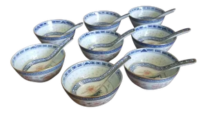 Eight Asia Porcelain Bowls and Spoons