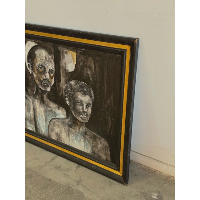 W53 H29.5 By the artist Cynthia White in 1969. This textured painting is in a wooden frame. The black and gold frame has...
