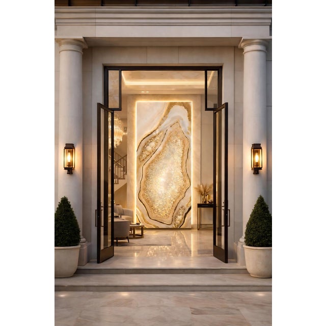 Golden Geode Illuminated Wall Art in Citrine and Quartz by Sev Art Gallery For Sale - Image 4 of 6