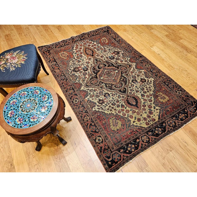 19th Century Persian Farahan Sarouk Area Rug in Floral Pattern in Ivory, Blue For Sale - Image 4 of 12