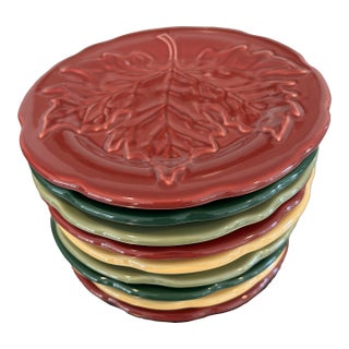 Late 20th Century Set of 9 Longaberger Pottery 7 Inch Dessert Plates With a Leaf Motif For Sale